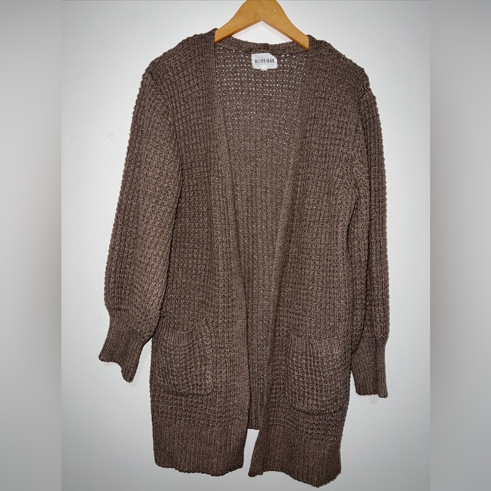 Olive & Oak Cardigan Sweater Womens Medium Open Front Polyester Grandma Knitted